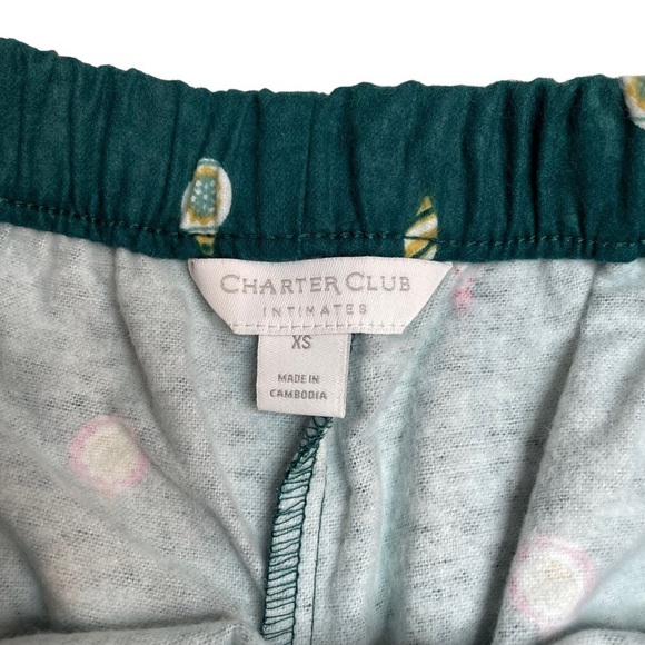 Charter Club Intimates V-Neck Shirt & Flannel Pants Pajama Set Emerald Ornaments - Picture 9 of 9